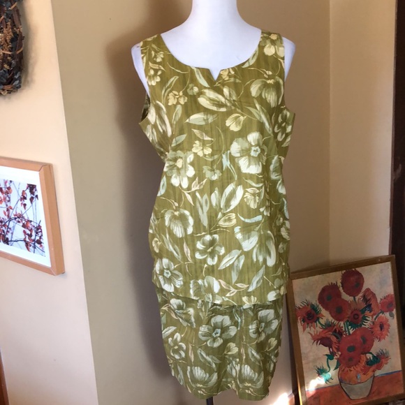 VINTAGE Ann Taylor Size Large 12 Hawaiian Tank Skirt Green 60’s Luau Vibe Cotton - Picture 8 of 16